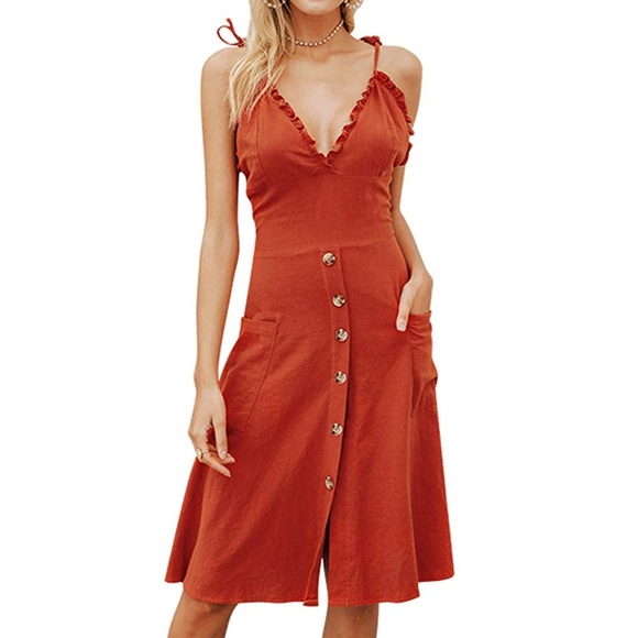 C.C. Boutique Dresses & Skirts - NWT Burnt Orange Sienna Pocket Buttons Sundress